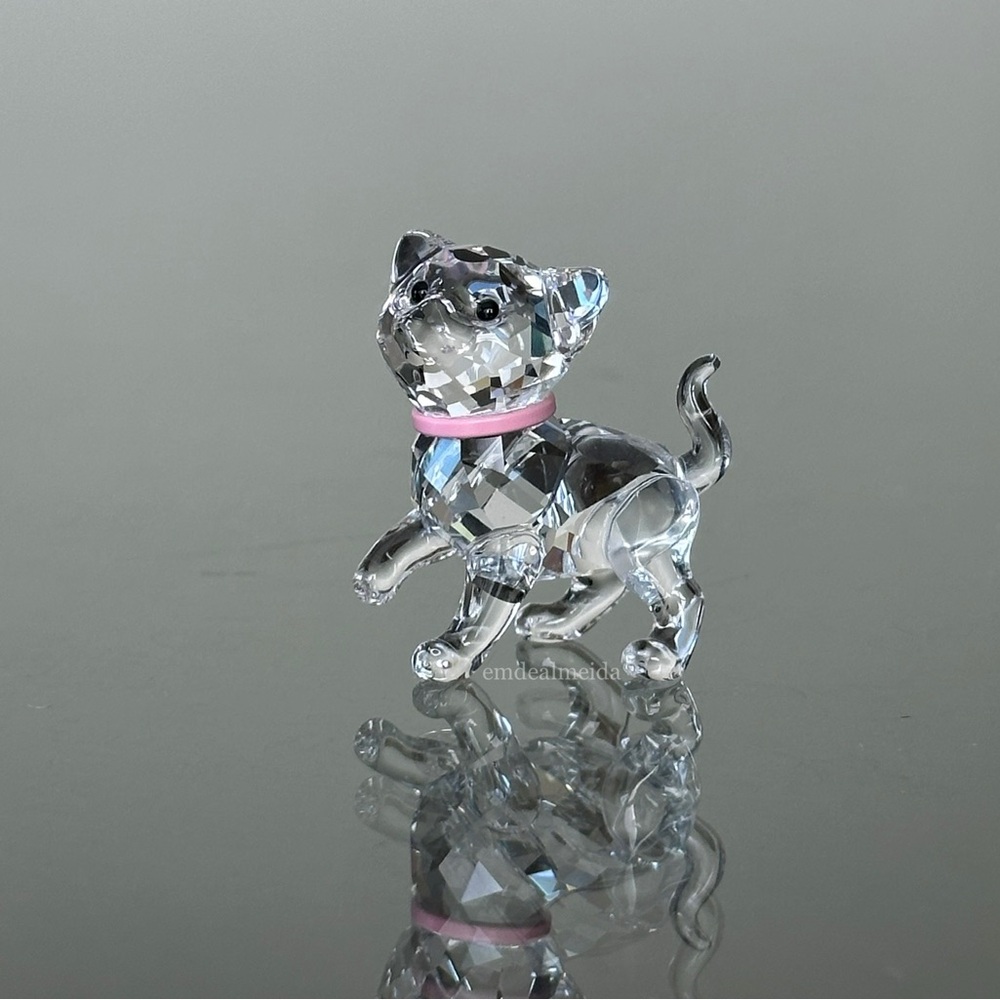 SOLD - Swarovski Crystal Kitten Standing With Pink Collar Figurine Cat 1193537 - Picture 1 of 10